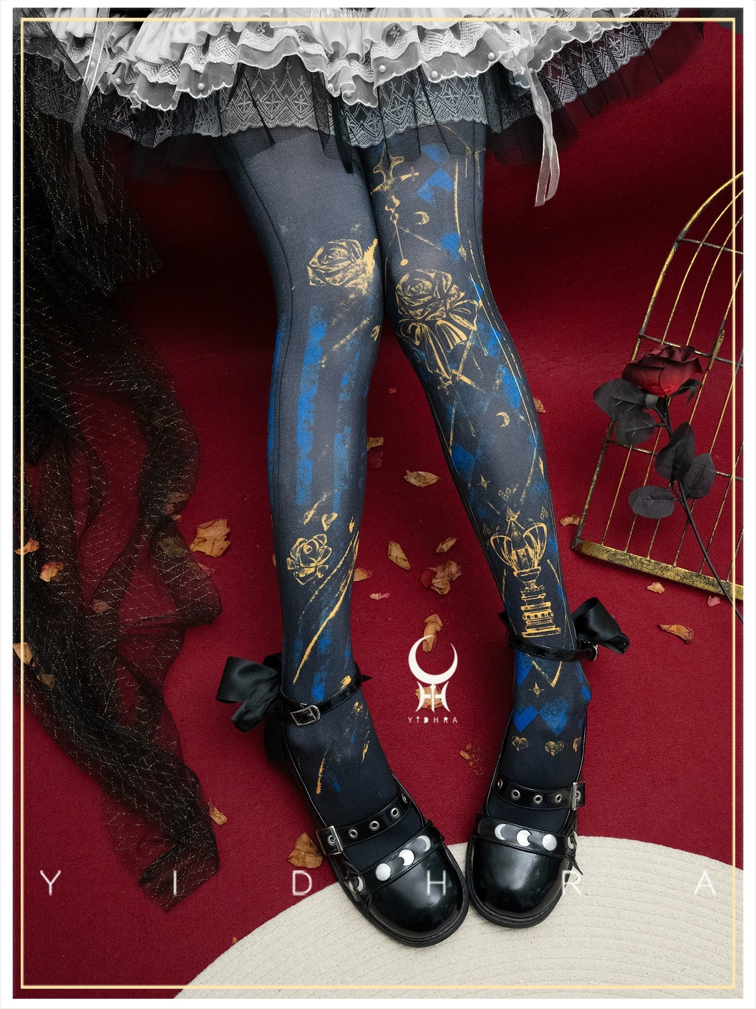 Yidhra - Rose Printed Gothic Lolita Pantyhose