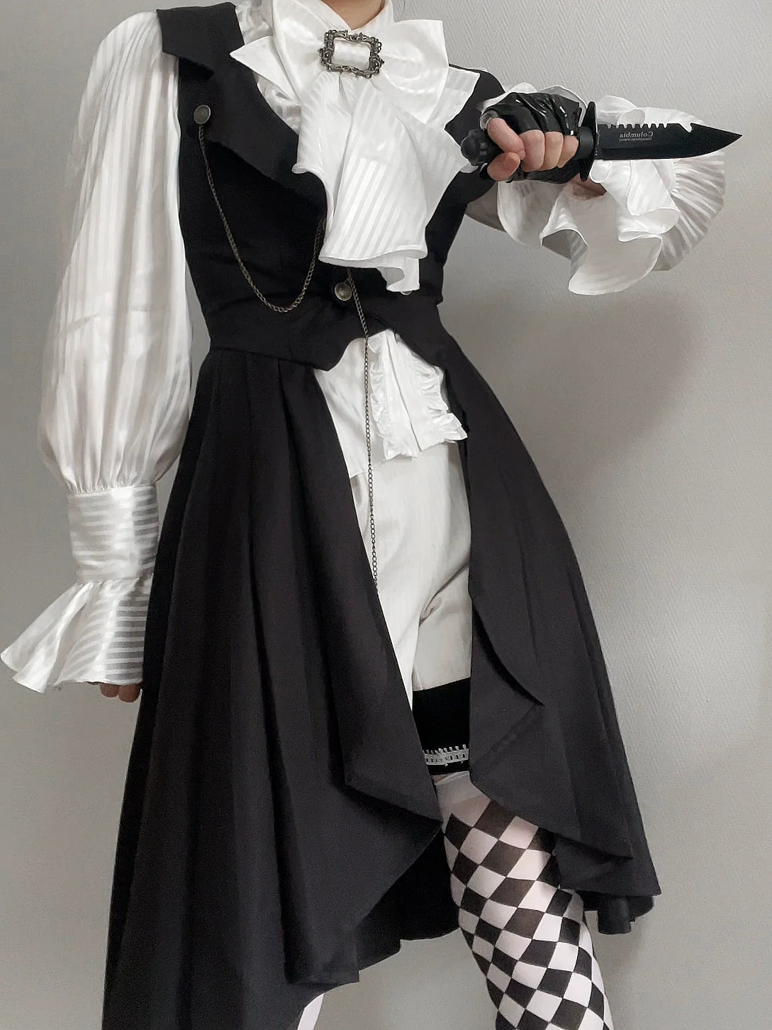 Gazing Galactic - Moonstone - Ouji Lolita Black Vest Prince Long Trailing Vest