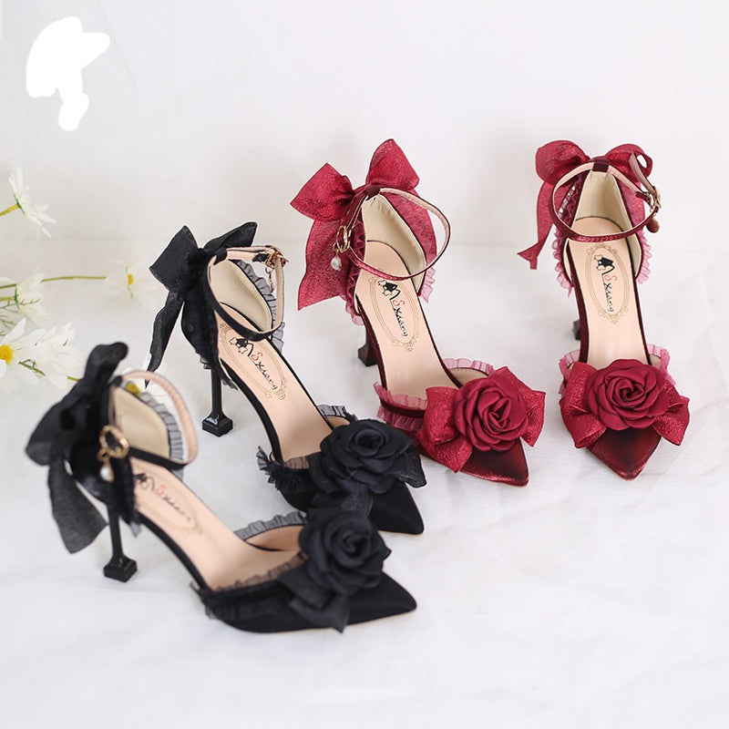 Xiaogui - Elegant Lolita High-Heeled Camellia Bows Shoes