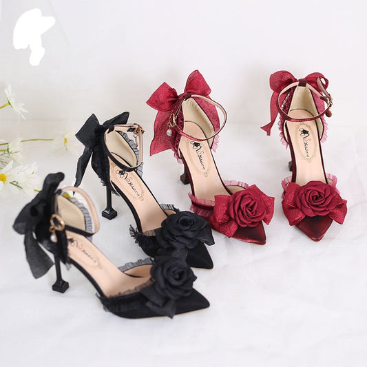 Xiaogui - Elegant Lolita High-Heeled Camellia Bows Shoes