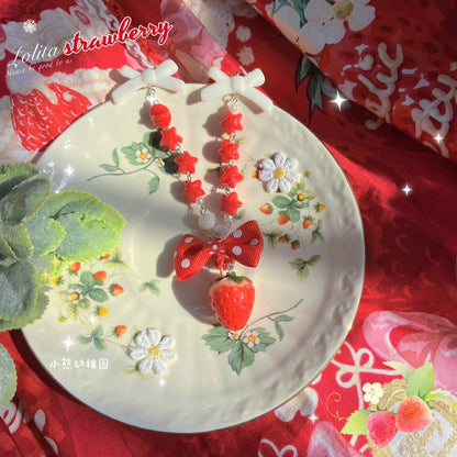 Bear Doll - Sweet Lolita Strawberry Necklace Red Polka Dot Bow