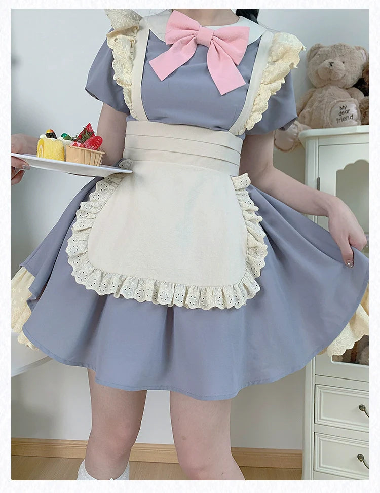 With PUJI - KissKiss - Maid Lolita OP Dress Pleated Lace Multicolor Dress