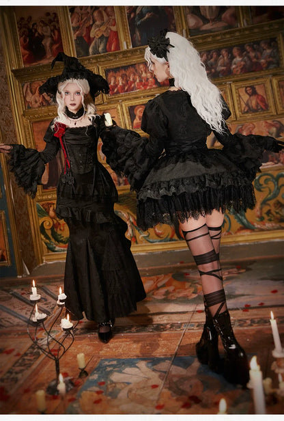 With PUJI - Letter and Poetry ﾂｷ Twilight - Black Gothic Lolita Skirt Set, Witch-Inspired