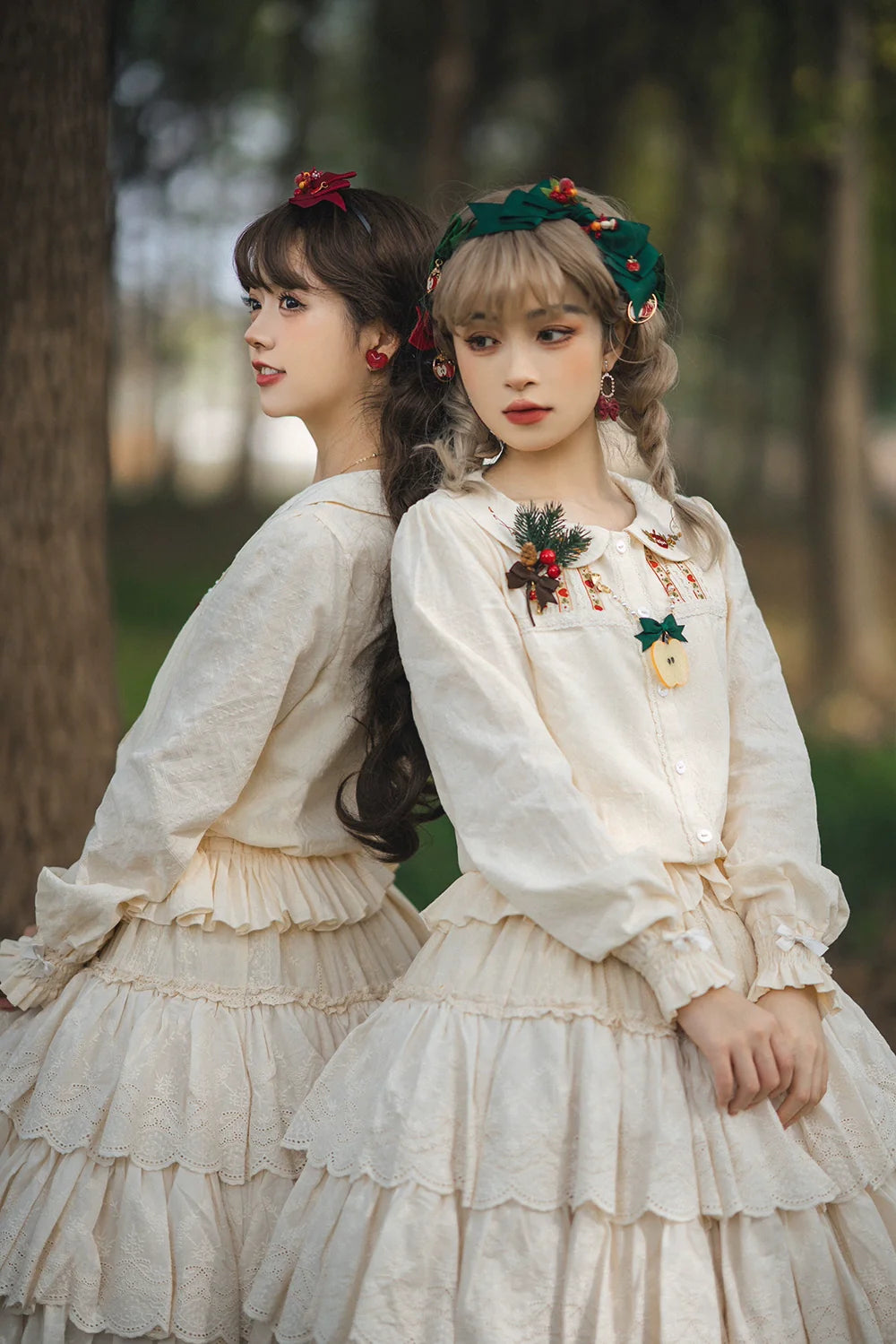 Miss Point - Chubby Fox in the Forest - Customized Lolita Skirt Embroidery Lace Cotton Lolita Skirt