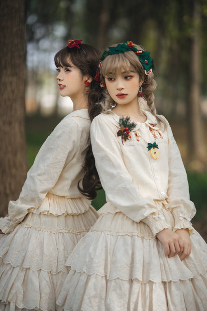 Miss Point - Chubby Fox in the Forest - Customized Lolita Skirt Embroidery Lace Cotton Lolita Skirt