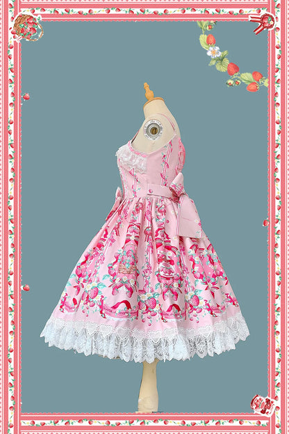 Infanta - Strawberry Culinary Maiden - Sweet Lolita JSK Dress With Strawberry Floral Print