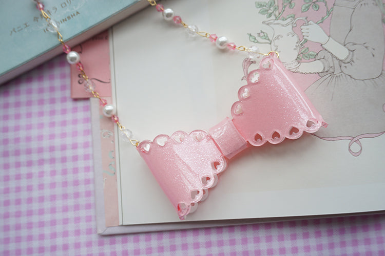 Cat Tea Party - Handmade Sweet Lolita Beaded Bow Necklace