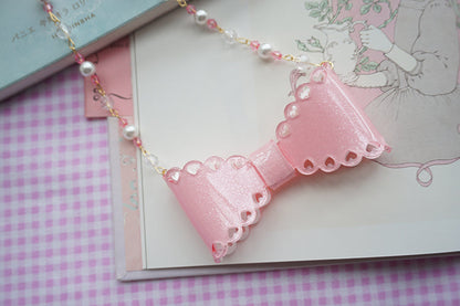 Cat Tea Party - Handmade Sweet Lolita Beaded Bow Necklace