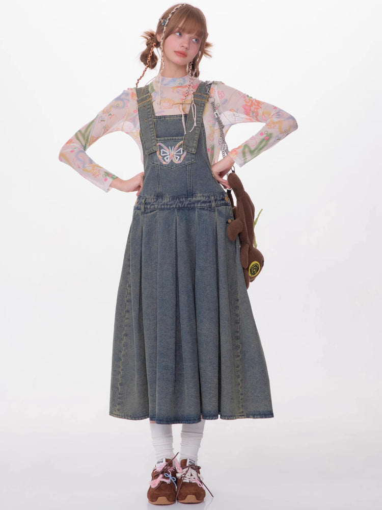 Denim suspender skirt【s0000007531】