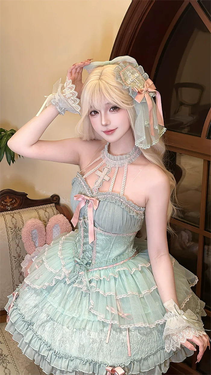 Alice Girl - Cross - Gothic Princess Lolita Corset with Multiple Layers Hem