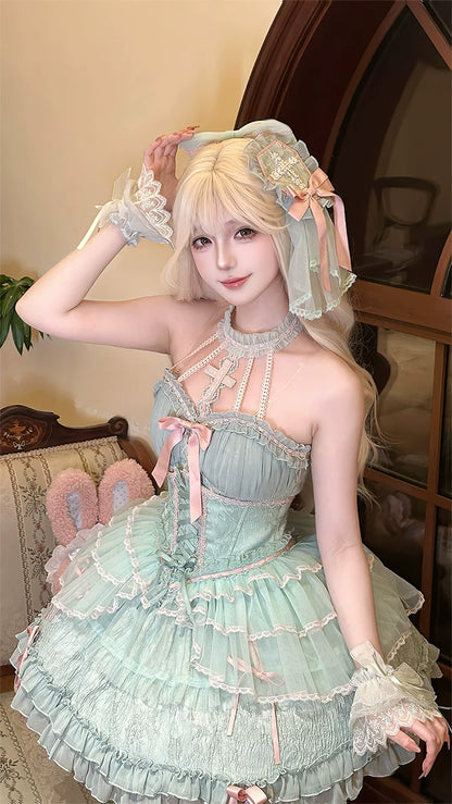 Alice Girl - Cross - Gothic Princess Lolita Corset with Multiple Layers Hem