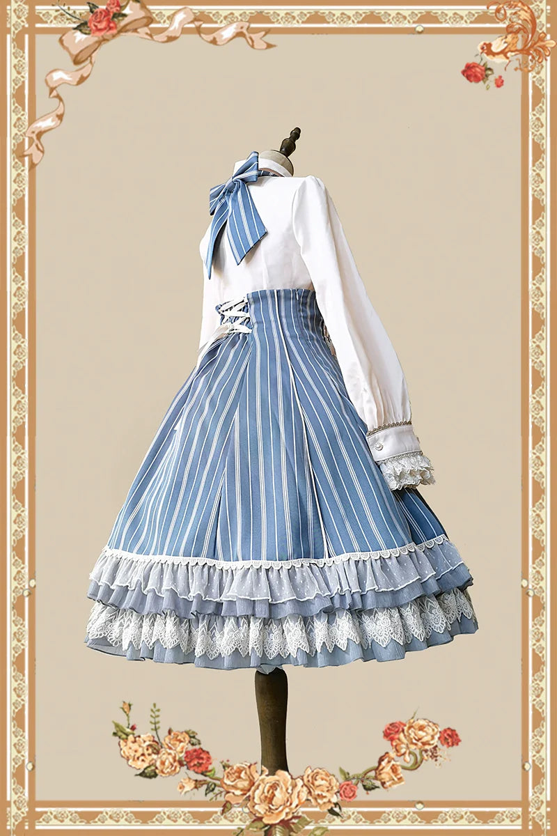 Infanta - Elegant Lolita Stripe High-waist Jumper Dress Set and Cape