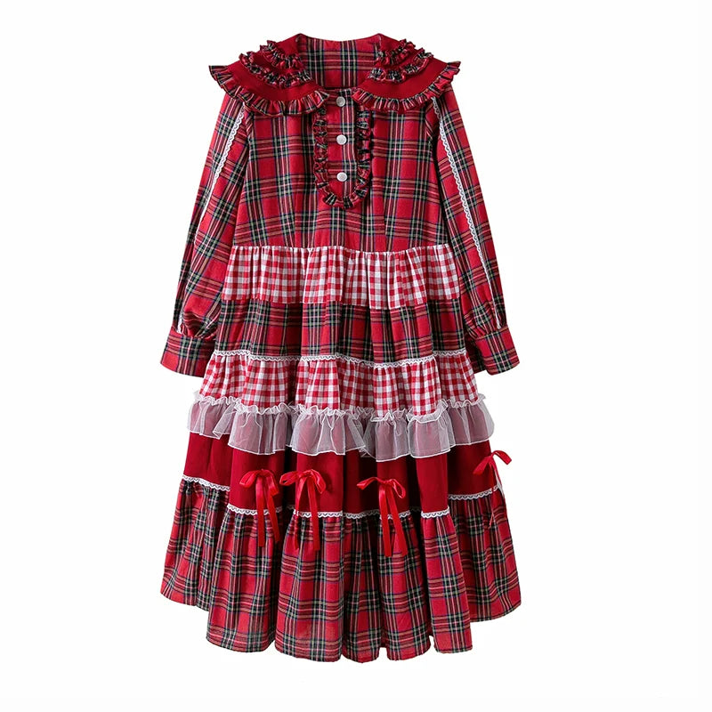 Soso Meme Club - Vintage Lolita OP Dress Red Lolita Plaid Dress for Spring Summer
