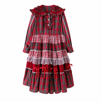 Soso Meme Club - Vintage Lolita OP Dress Red Lolita Plaid Dress for Spring Summer