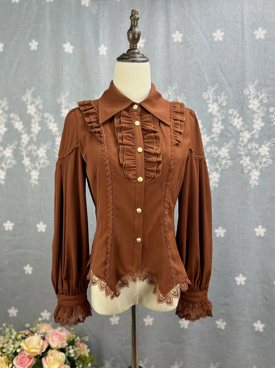 DMFS Lolita - Night Banquet - Pointed Collar Classic Lolita Shirt, Long Sleeve