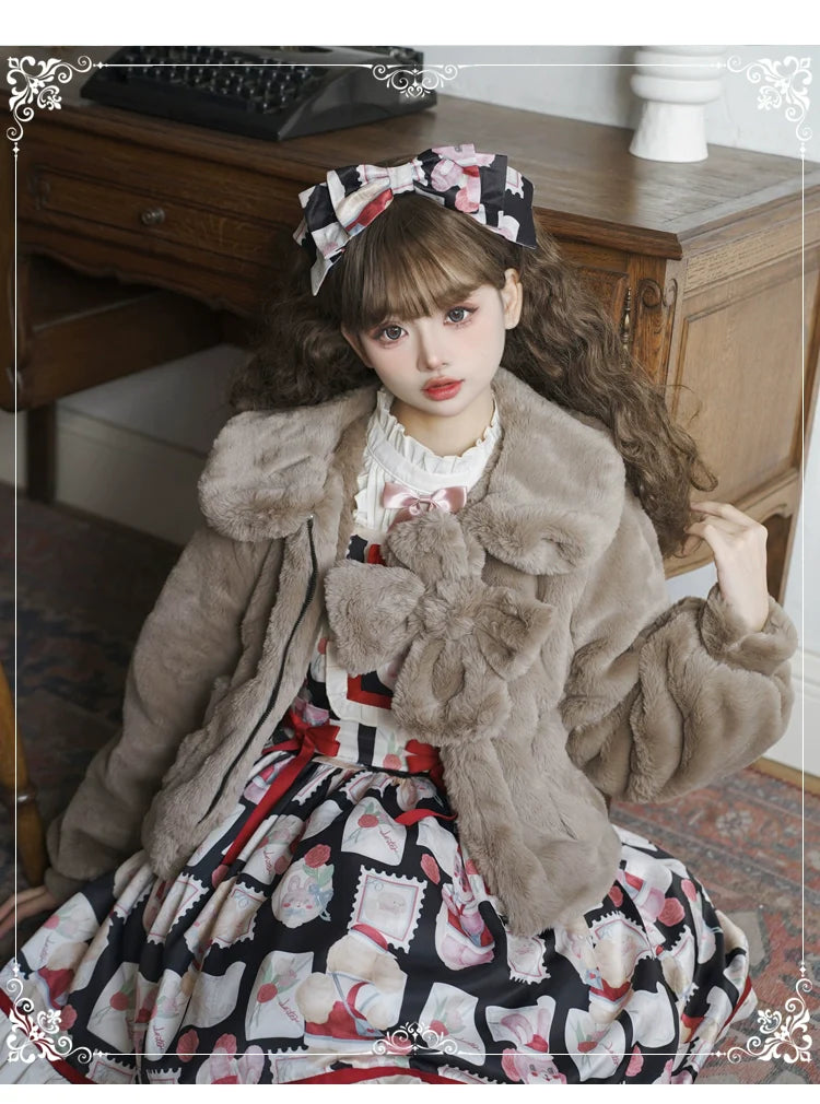 Eieyomi - Daily Lolita Coat Imitation Rabbit Hair Short Winter Coat