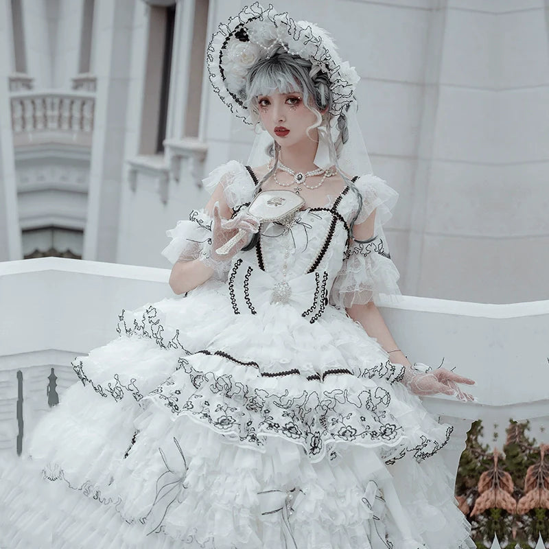 Cat Fairy - Dark Starry Night - Wedding Lolita Jumper Dress Black And White Tea Party Dress