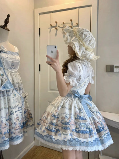Akiyama Future Studio - Blueberry Tart Party - Sweet Blue Lolita Salopette Dress Blueberry Tart Print JSK Dress
