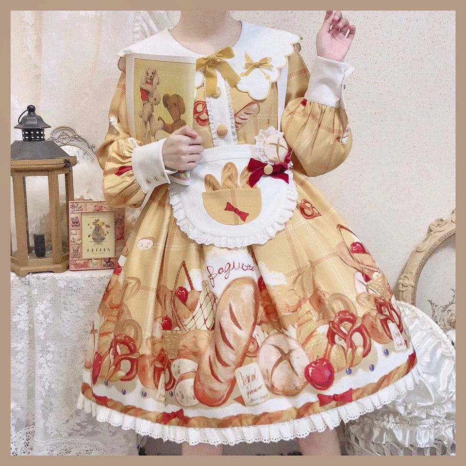 Chemical Romance - Freshly Baked Bread - Sweet Lolita OP Dress Long Sleeve Dress