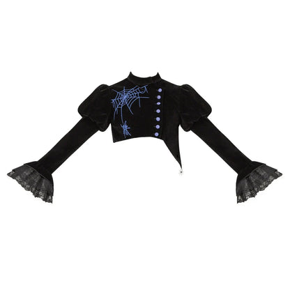 With PUJI - Enigmatic Night Poem - Halloween Gothic Lolita Fishbone Bustier Dress Embroidered Coat