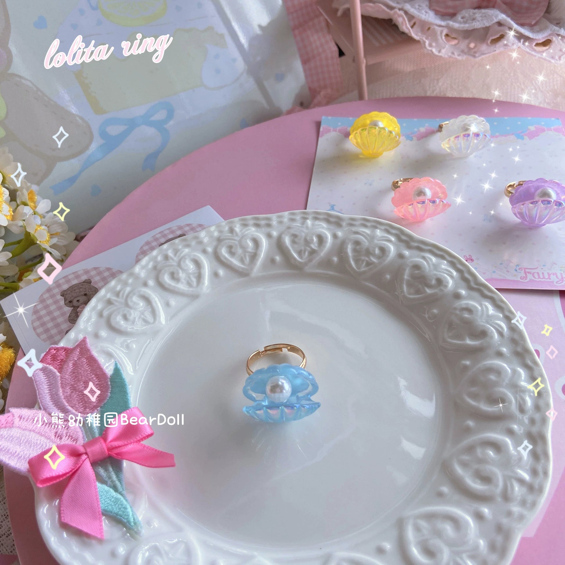 Bear Doll - Kawaii Lolita Ring Adjustable Shell Heart Shape Accessories