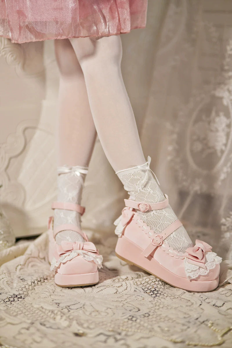 Jiujiu Lolita - Milky Puff - Sweet Lolita Heels Shoes, Round Toe With Petite Wedge