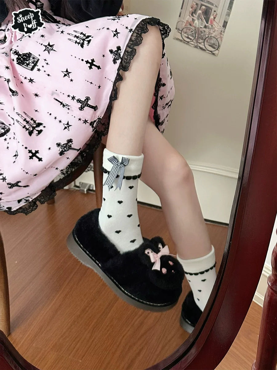 Sheep Puff - Rabbit Fur - Sweet Lolita Shoes Plush Rabbit Winter Lolita Shoes