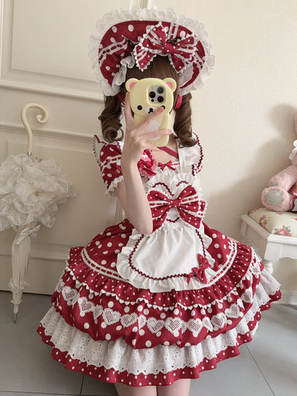 Hanguliang - Berry Bubble - Sweet Lolita OP Suit Tiered Ruffles Skirt with Polka Dots