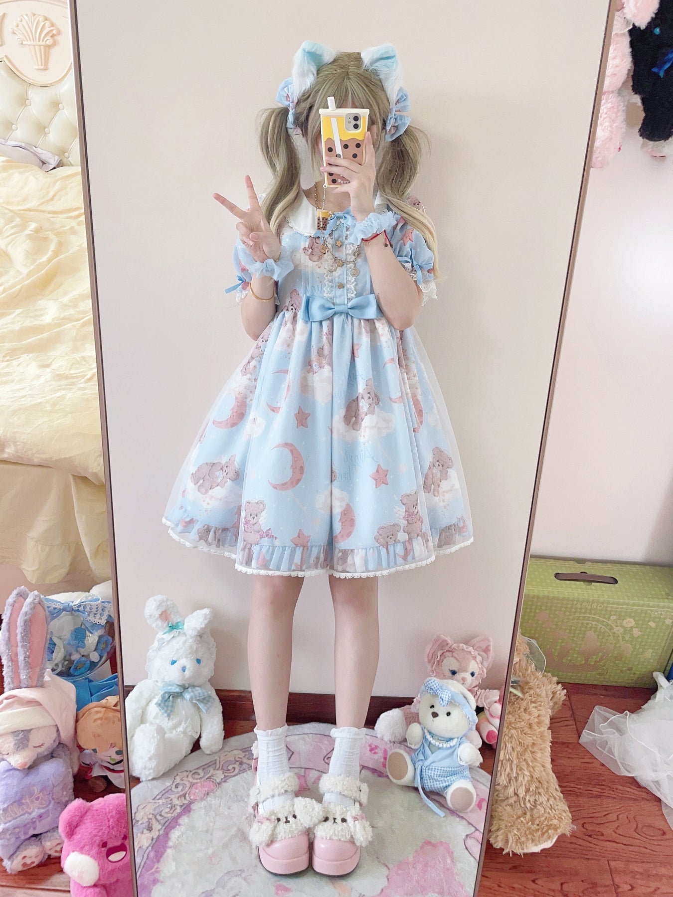 Polaris Lolita - Starry Wish Bear 2.0 - Kawaii Lolita OP Dress with Short Puffy Sleeves
