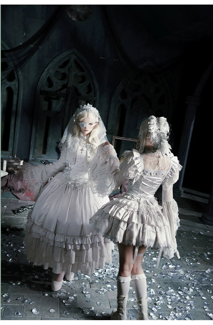 With PUJI - Letter and Poetry ﾂｷ Humanoid Robot - Silver Gothic Lolita Mermaid Skirt Set