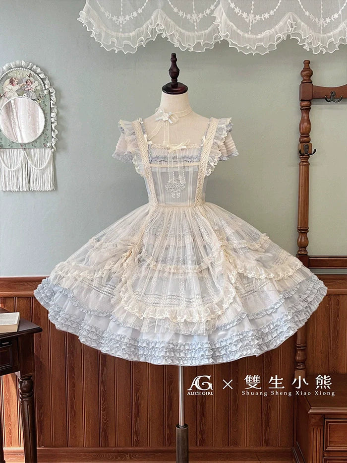 Alice Girl - Elegant Lolita Embroidered Apron with Adjustable Strap