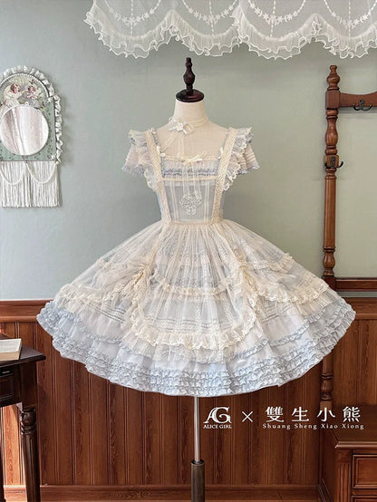 Alice Girl - Elegant Lolita Embroidered Apron with Adjustable Strap