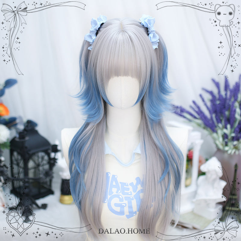 Dalao - Natural Lolita Long Curly Gray Blue Wigs