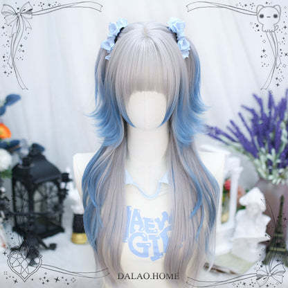 Dalao - Natural Lolita Long Curly Gray Blue Wigs