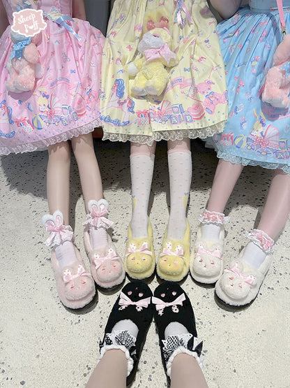 Sheep Puff - Rabbit Fur - Sweet Lolita Shoes Plush Rabbit Winter Lolita Shoes