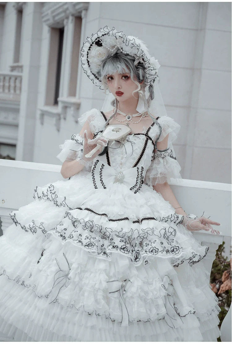 Cat Fairy - Dark Starry Night - Wedding Lolita Jumper Dress Black And White Tea Party Dress