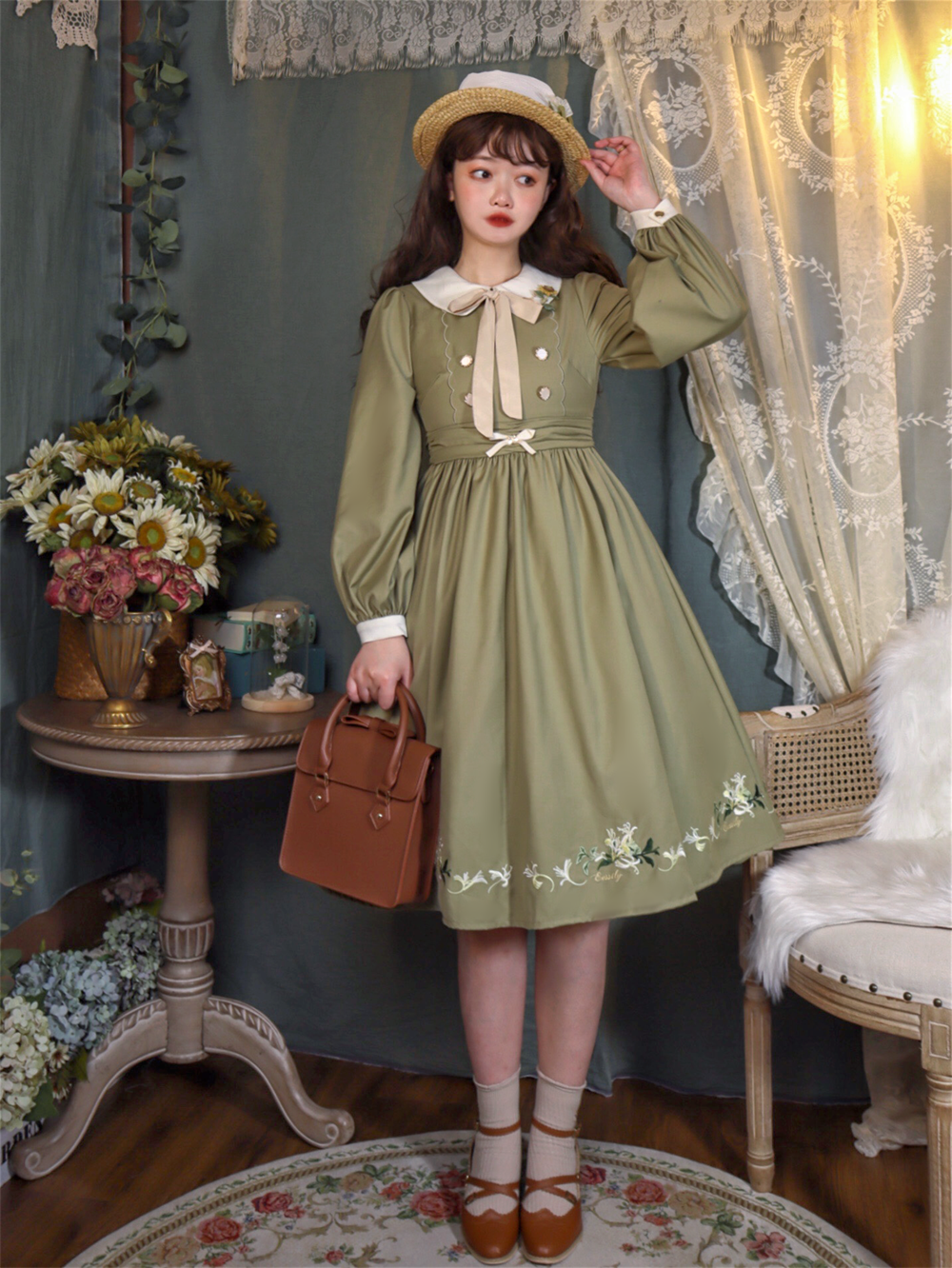 EESSILY - The Spring of Champs Elysees - Elegant Lolita Floral Embroidered OP