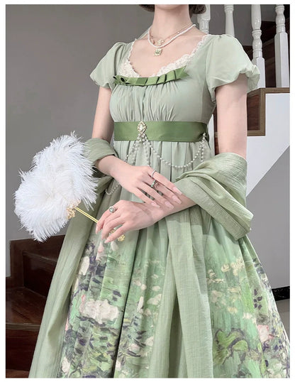 With PUJI - Blooming Rose - Chiffon Classic Lolita Dress Set Painting Styled OP & JSK