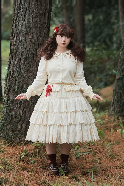 Miss Point - Chubby Fox in the Forest - Customized Lolita Skirt Embroidery Lace Cotton Lolita Skirt