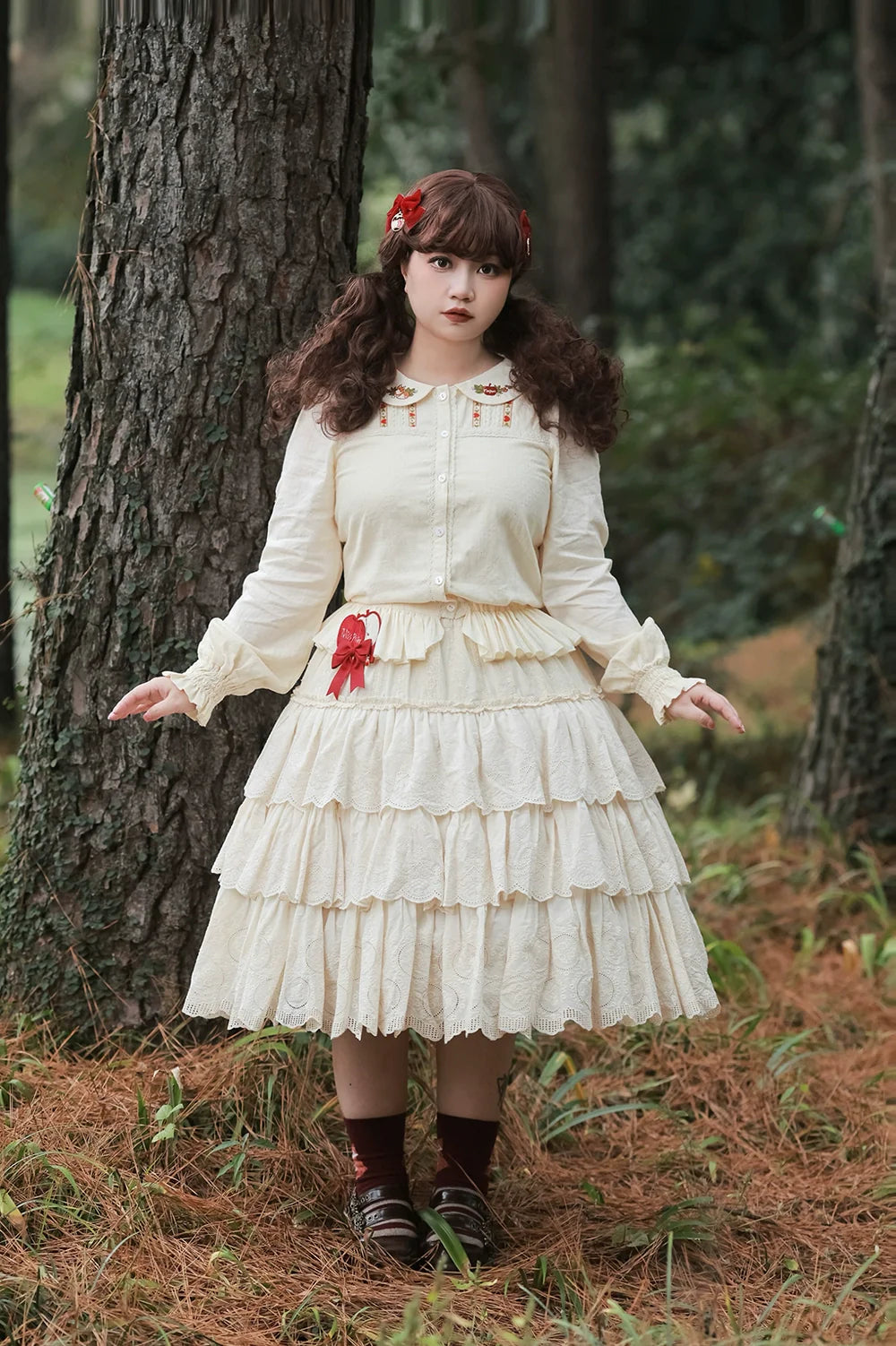 Miss Point - Chubby Fox in the Forest - Sweet Lolita Shirt Embroidered Collar Customized Blouse