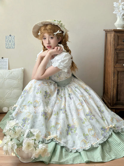 Qianmu - Blueberry Summer - Classic Lolita JSK Dress with Large Hem and Cotton Lining