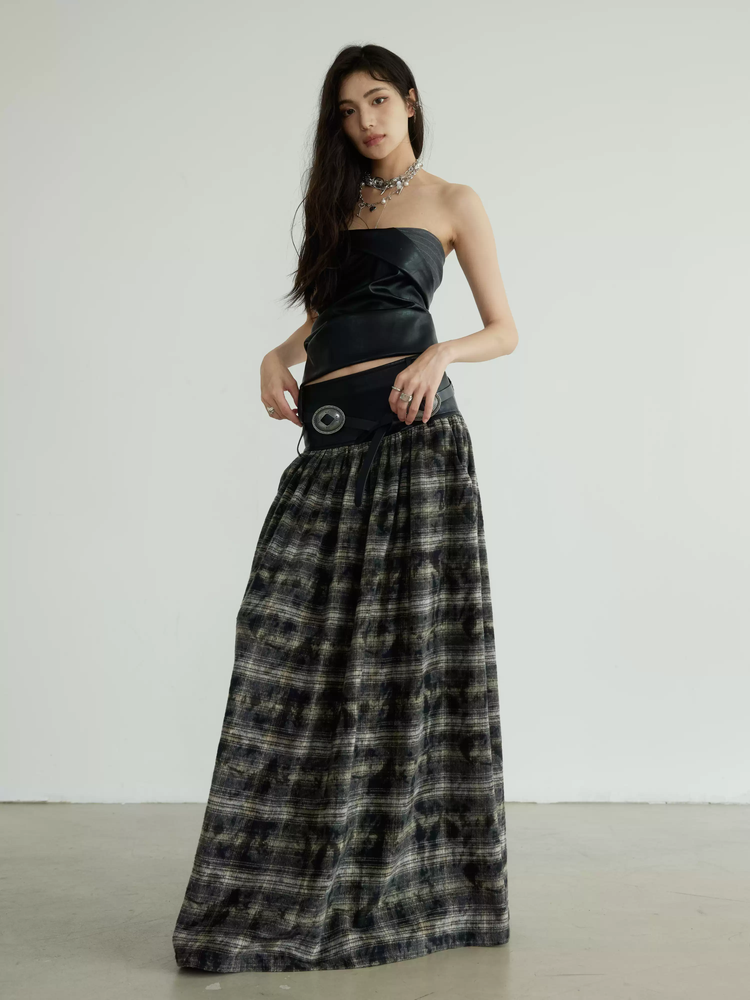 High-Waist Leather Retro Maxi Long-Skirt