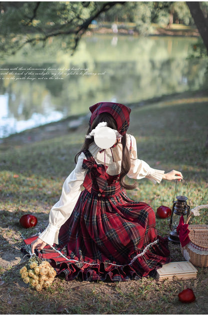 HuTaoMuJK - Little Red Riding Hood - Vintage Lolita Cape & JSK Dress Set