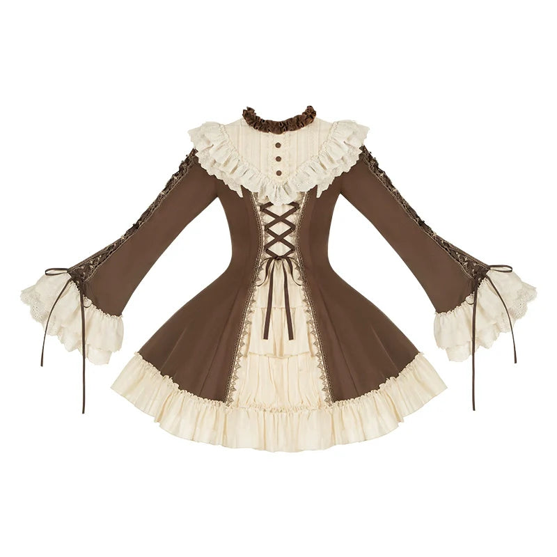With PUJI - Walnut Box - Classic Lolita OP Dress Suit, Flared Sleeve