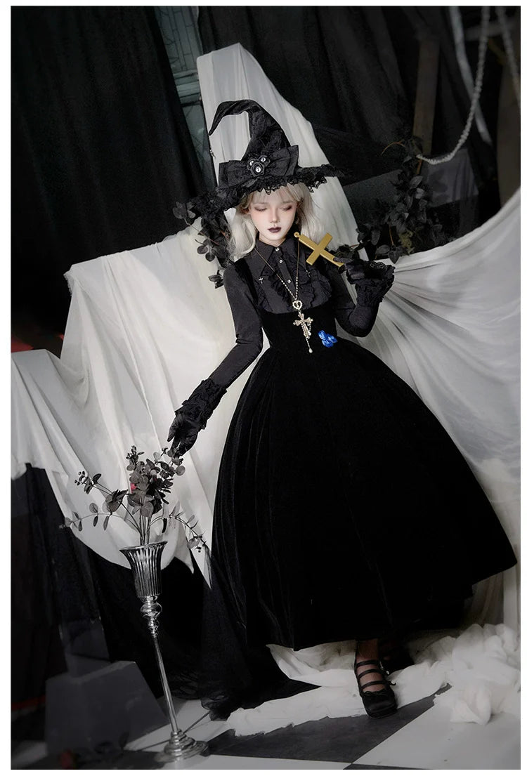 With PUJI - Enigmatic Night Poem - Halloween Gothic Lolita Fishbone Bustier Dress Embroidered Coat