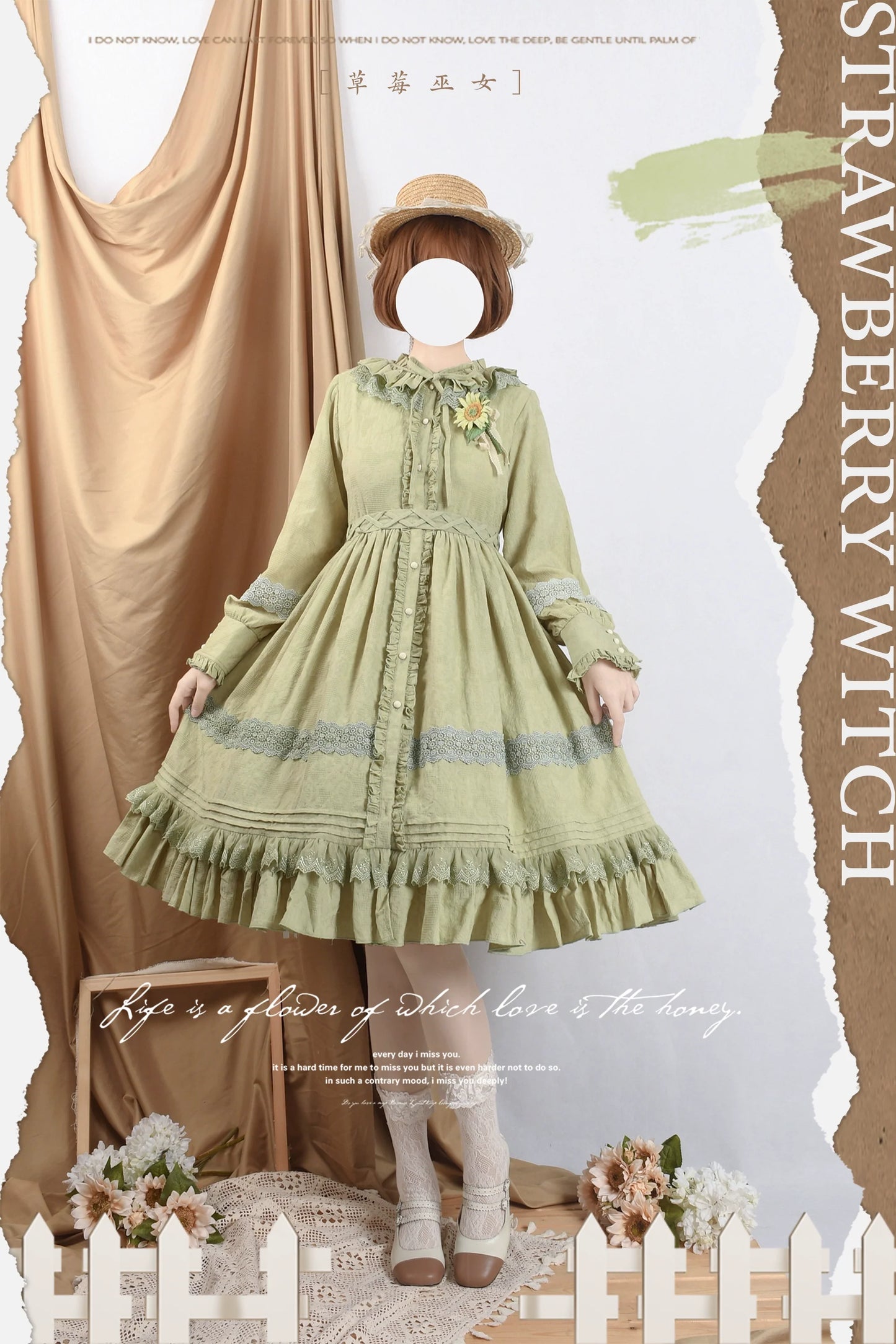 Strawberry Witch - The Spring - Cotton Lolita OP Dress with Long Sleeve