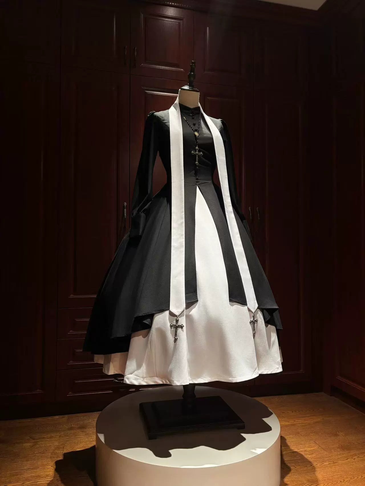 LetterfromGod - Night Watchman - Gothic Lolita OP Dress, Open-Front Hem