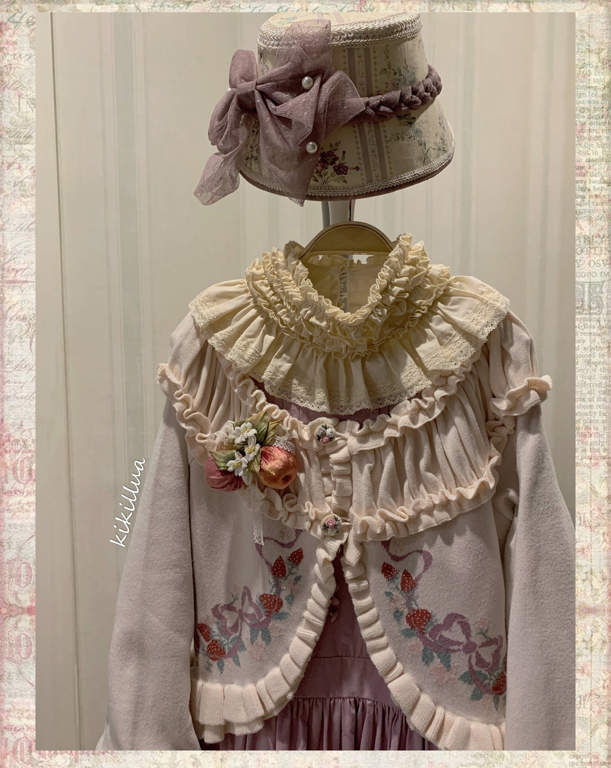 Lilizi - Little Strawberry - Sweet Lolita Cardigan Ivory Sweater with Bows