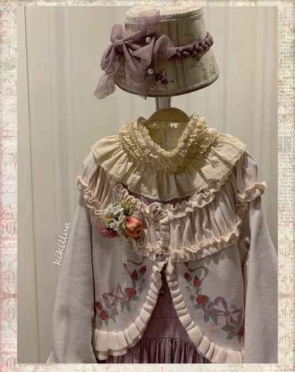 Lilizi - Little Strawberry - Sweet Lolita Cardigan Ivory Sweater with Bows