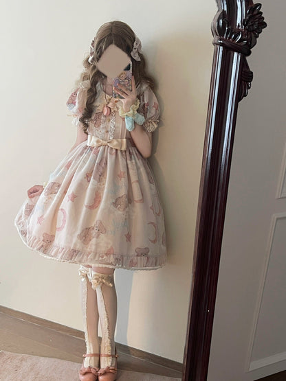 Polaris Lolita - Starry Wish Bear 2.0 - Kawaii Lolita OP Dress with Short Puffy Sleeves